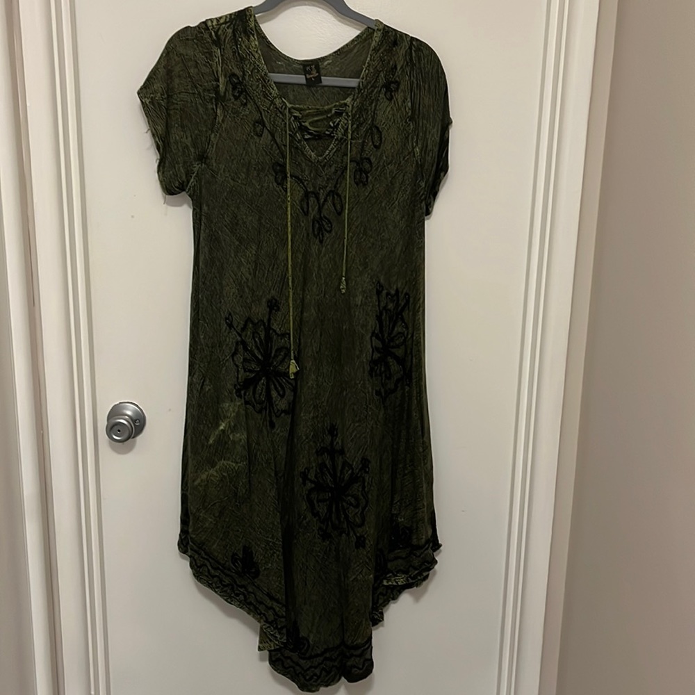 Green Burnt Wash Sundress
